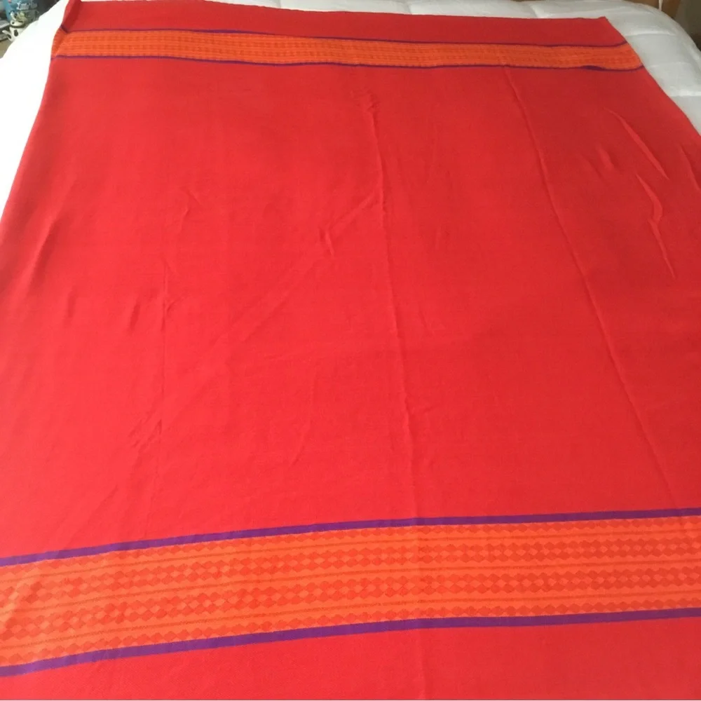TAG Textiles Tablecloth 68 x 101” Red Orange Purple India Cotton Woven Trade VTG